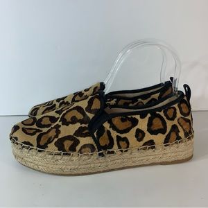 Sam Edelman  Carrin Leather Leopard Calf Espadrille Platform Shoes Size 8M